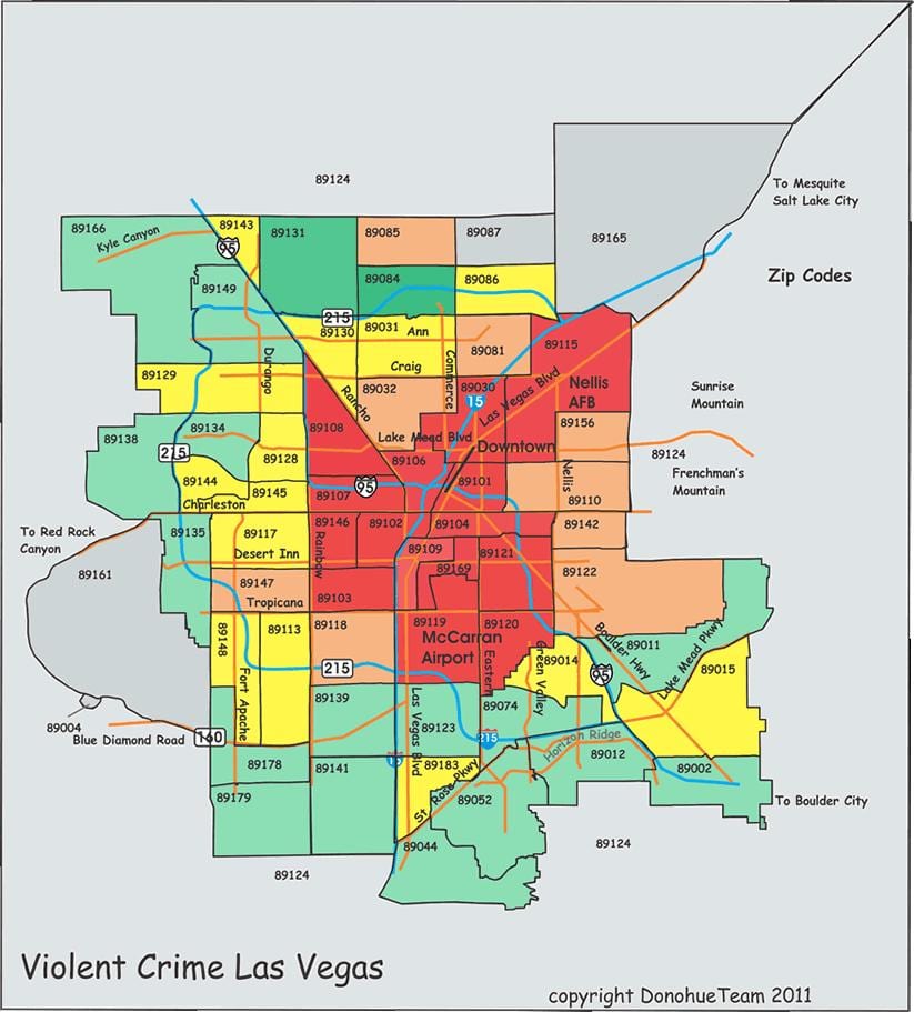 la delinqüència a Las Vegas mapa